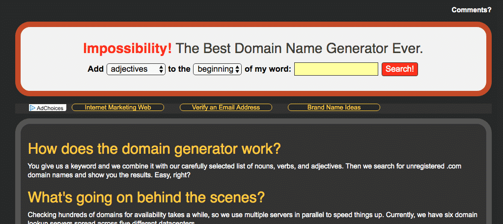 Impossibility domain name generator tool